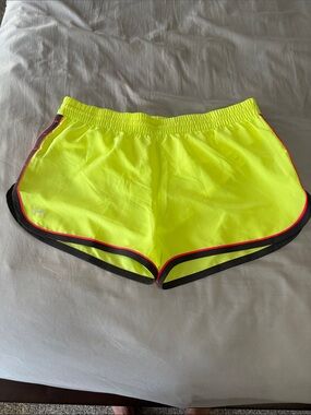 Under Armour HeatGear Neon Yellow Athletic Running Shorts with Black Trim